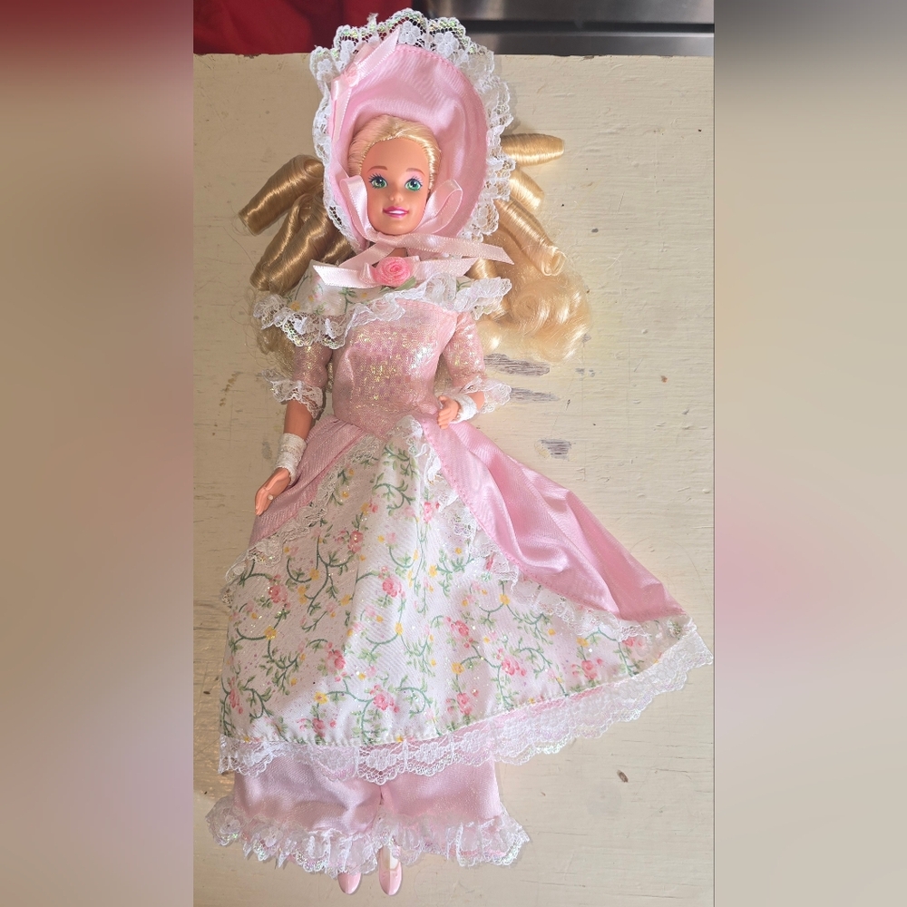 Barbie in Pink Floral Gown with Lace Bonnet